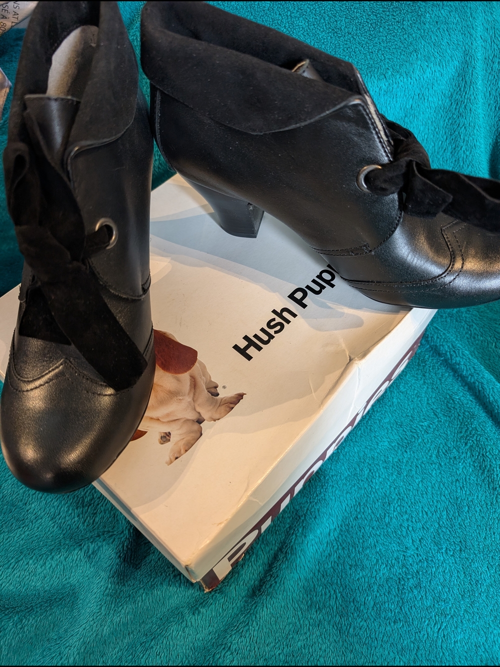 Hush Puppies Black Leather Lace-Up Heel Boots